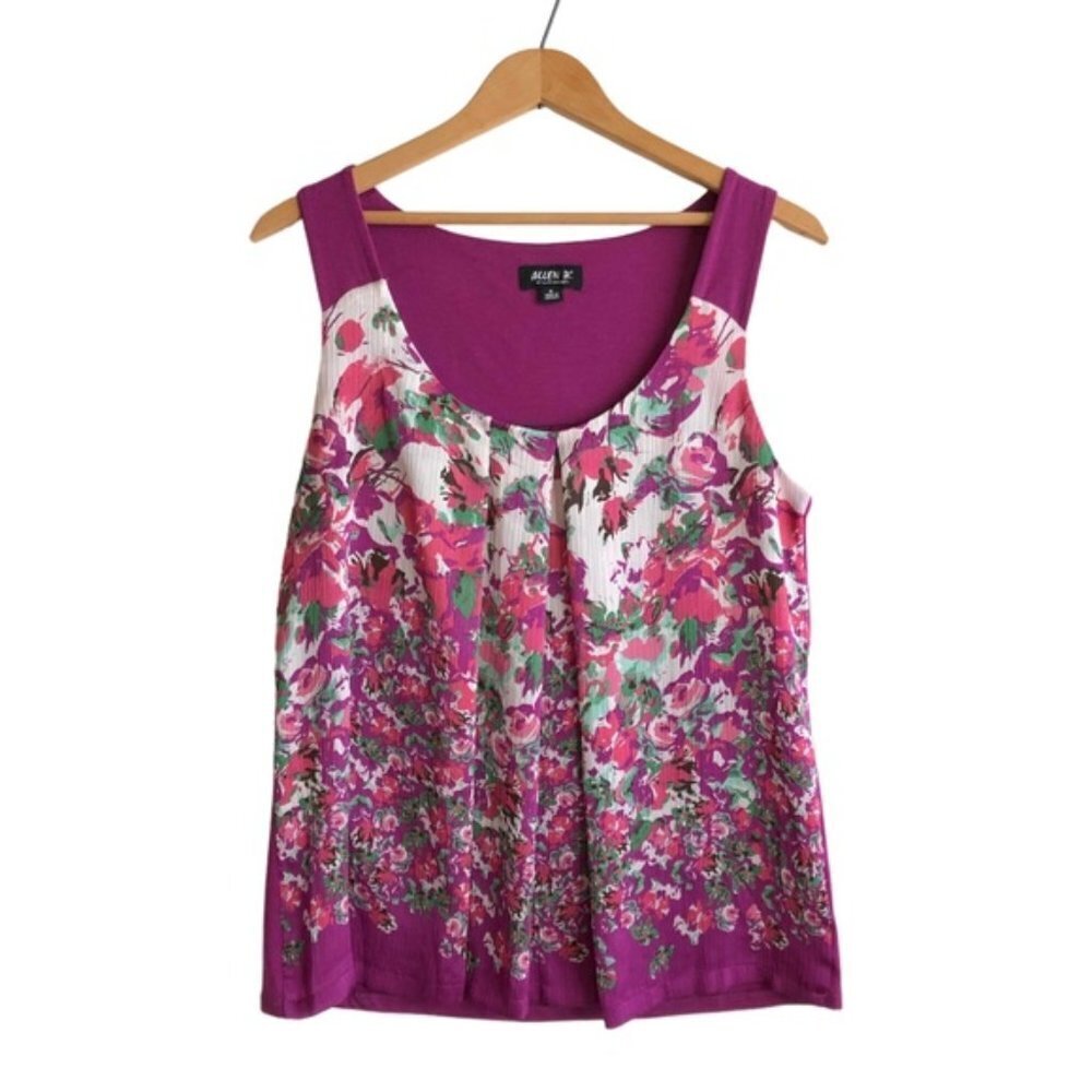 Allen B. Floral Sleeveless Top Medium Purple Sheer Knit - Picture 2 of 7